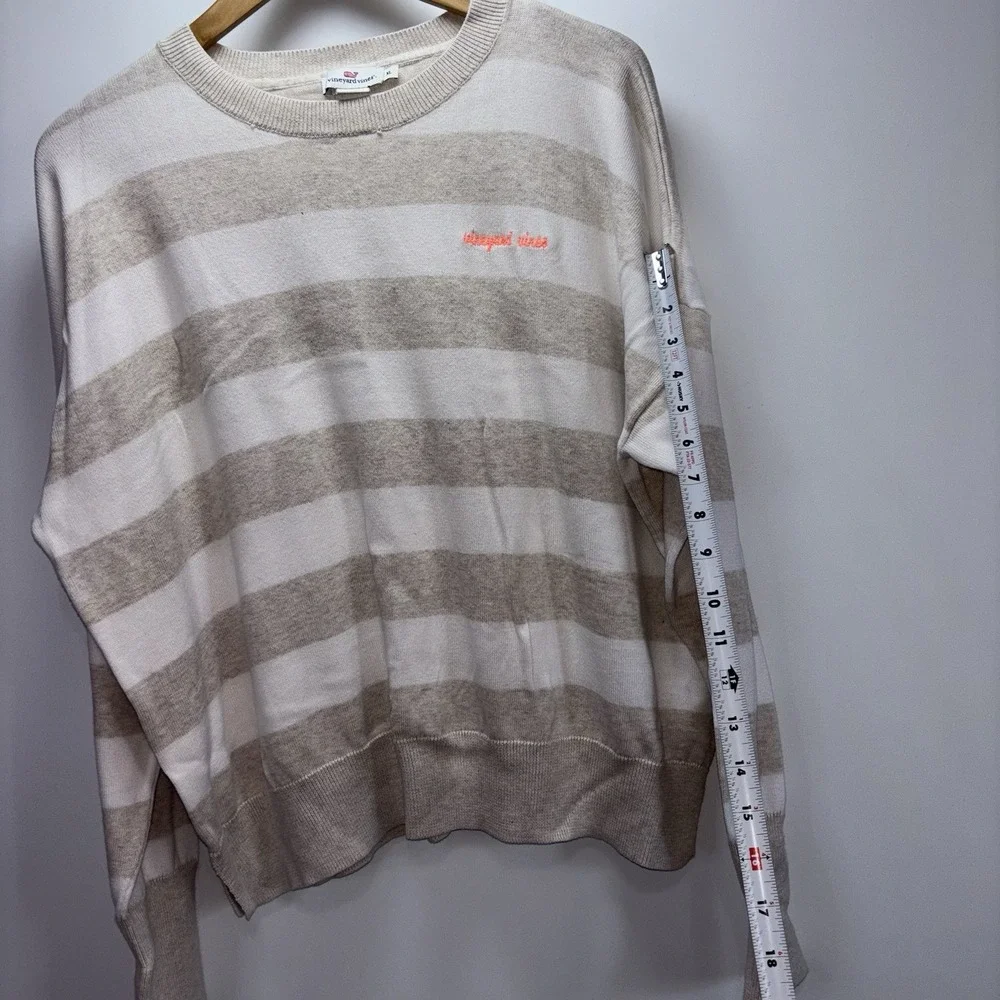 Vineyard Vines Women's XL Striped Crewneck Sweater Beige White Cotton Blend - Picture 6 of 8